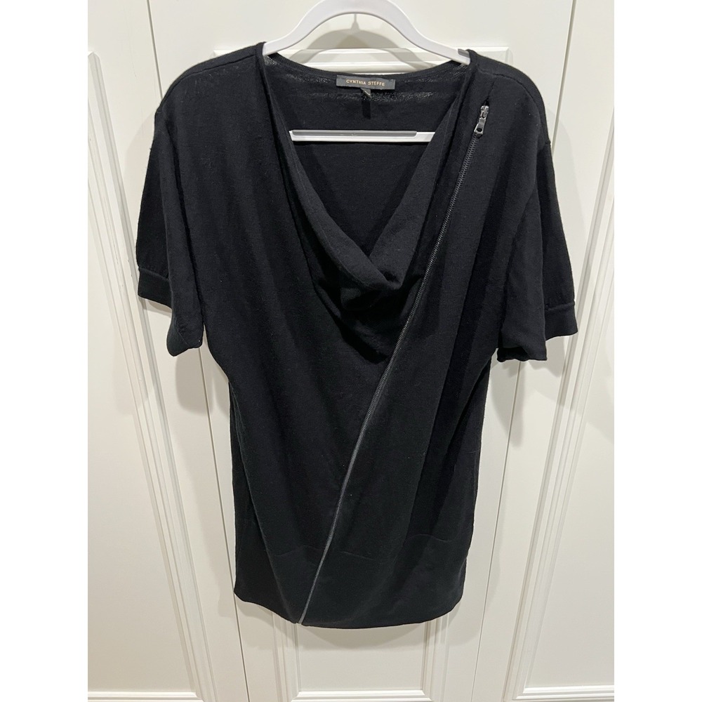 Cynthia Steffe Black Merino Wool Zip Sweater Dress Dolman Lagenlook Quiet Luxury